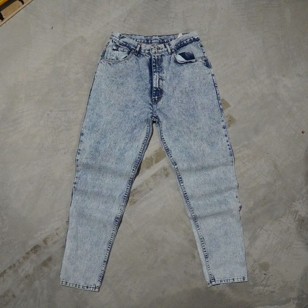80s Jeanjer Acid Wash Jeans Womens 13 High Waist Tapered Mom Jean Made in USA